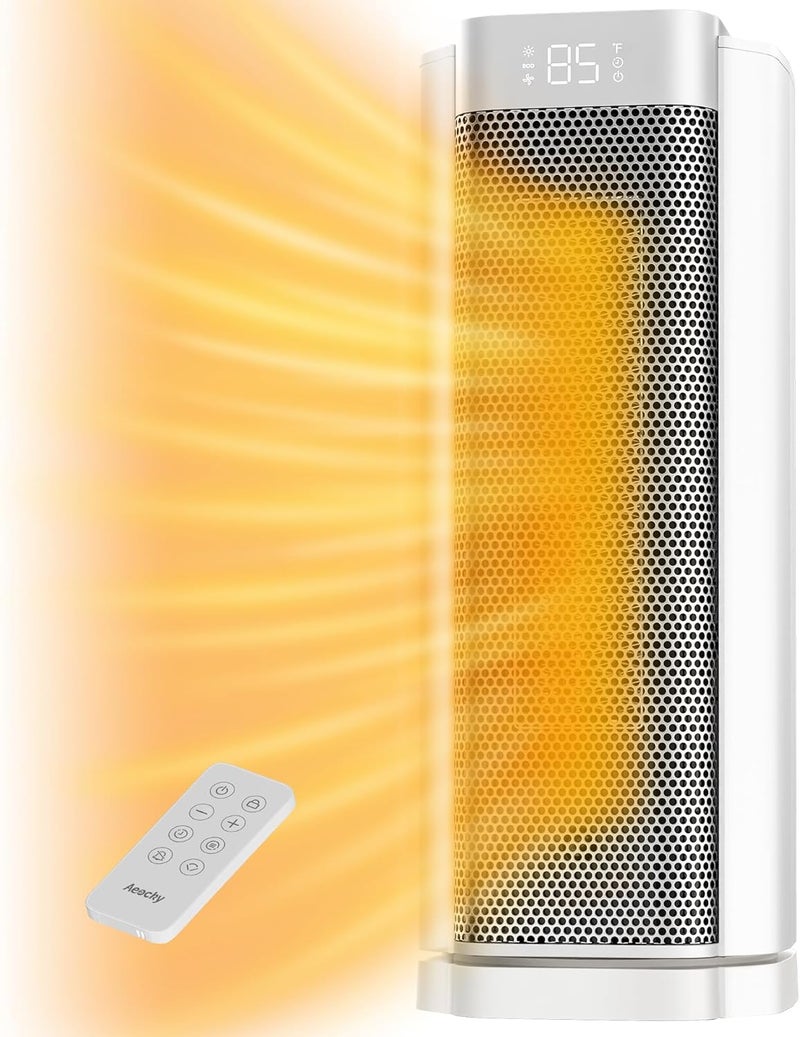 AEOCKY 3rd-Gen Space Heater with AI Thermostat, 1500W PTC Electric Heaters for Indoor Use With Remote, 70° Oscillation, Utmost Silence, Safe Portable for Office, Bedroom, Room, Home (White) - Image 1